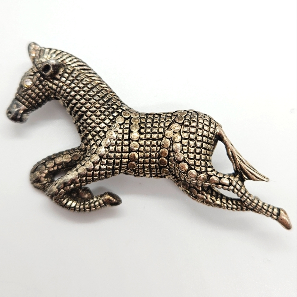 Vtg Horse / Zebra Rhinestone Brooch